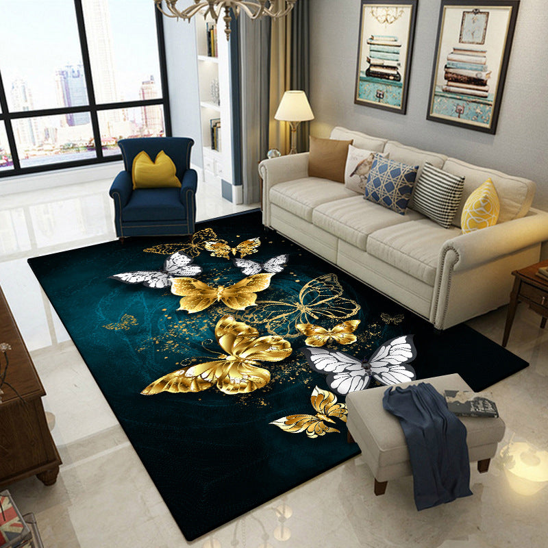 New Butterfly Pattern Rug Multicolored Polyester Rug Non-slip Underlay Machine Washable Indoor Rug for Living Room