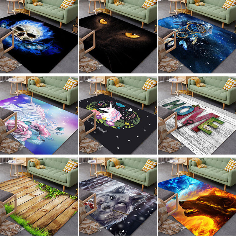 Colorful Relaxation Area Rug Cotton Blend Cartoon Pattern Indoor Rug Machine Washable Non-Slip Rug for Décor