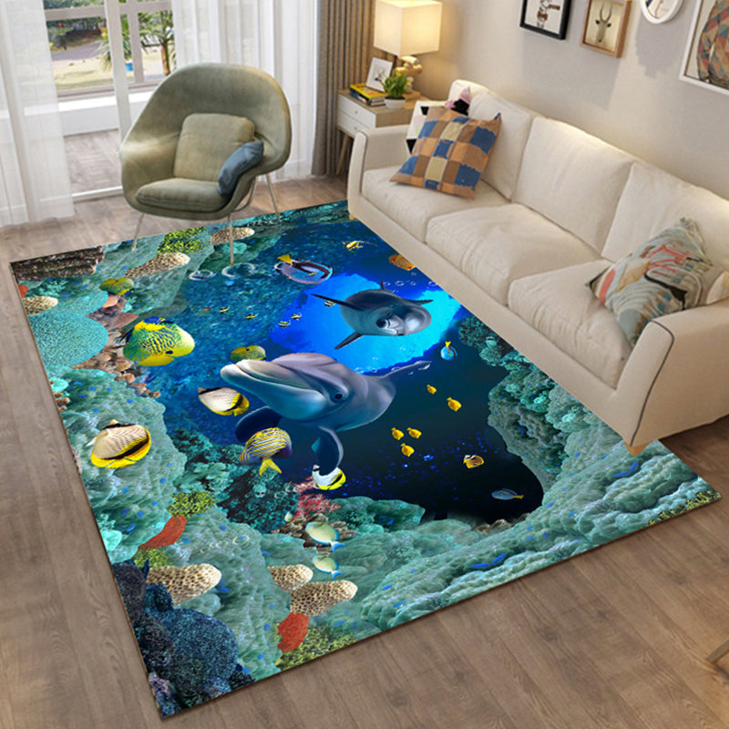 Colorful Relaxation Area Rug Cotton Blend Cartoon Pattern Indoor Rug Machine Washable Non-Slip Rug for Décor