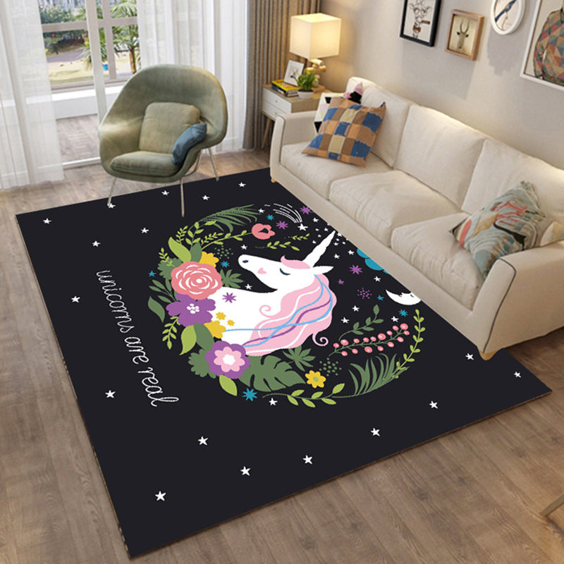 Colorful Relaxation Area Rug Cotton Blend Cartoon Pattern Indoor Rug Machine Washable Non-Slip Rug for Décor