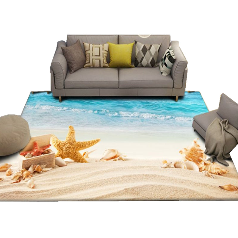 Modern Beach Print Rug Multicolor Polyester Area Rug Easy Care Machine Washable Living Room Rug for Children's Room