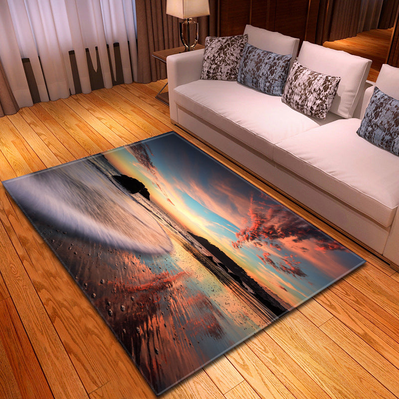 Multicolor beach print rug made of polypropylene Trend rug with non-slip backing pet-friendly rug for living room