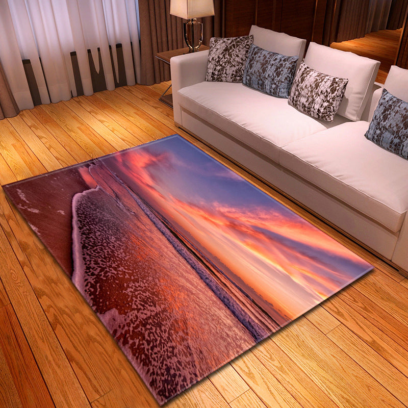 Multicolor beach print rug made of polypropylene Trend rug with non-slip backing pet-friendly rug for living room