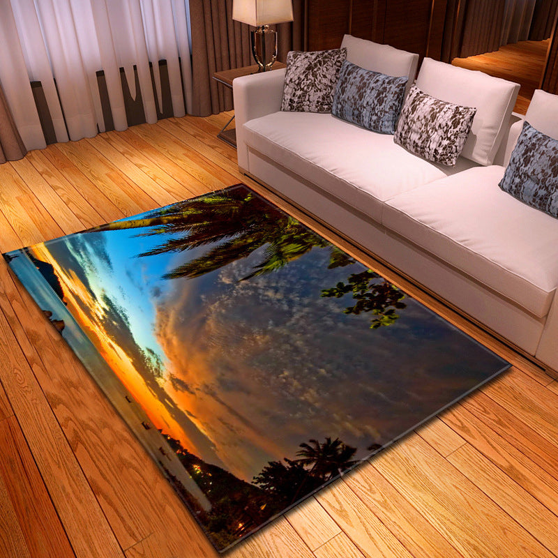 Multicolor beach print rug made of polypropylene Trend rug with non-slip backing pet-friendly rug for living room