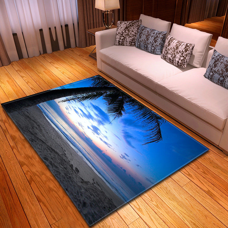Multicolor beach print rug made of polypropylene Trend rug with non-slip backing pet-friendly rug for living room