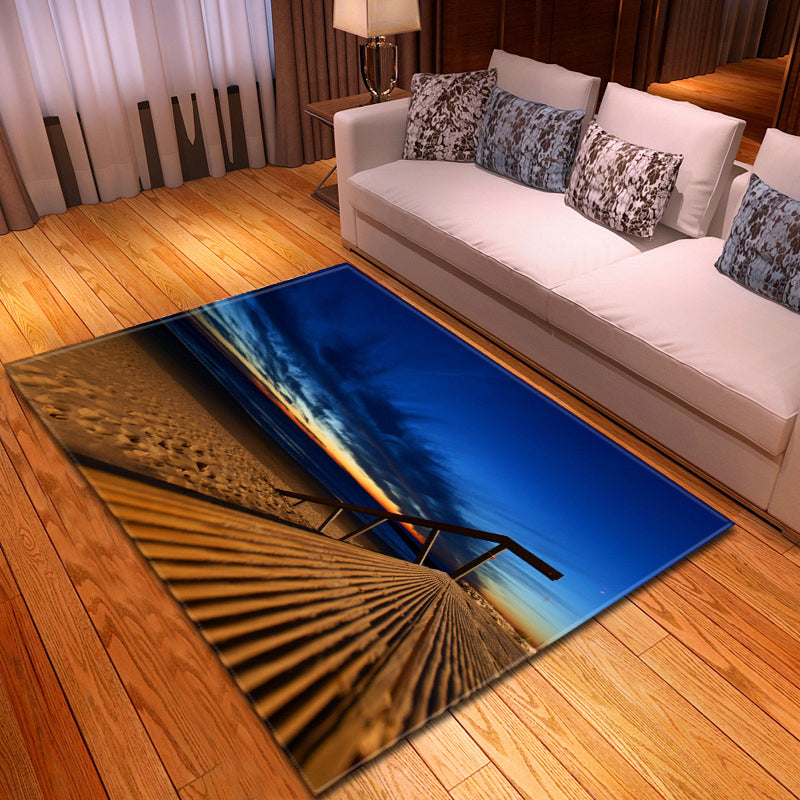Multicolor beach print rug made of polypropylene Trend rug with non-slip backing pet-friendly rug for living room