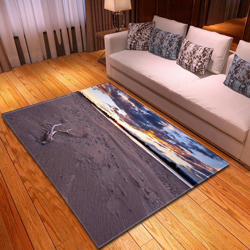 Multicolor beach print rug made of polypropylene Trend rug with non-slip backing pet-friendly rug for living room