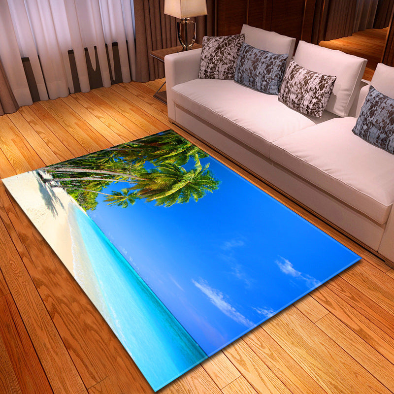 Multicolor beach print rug made of polypropylene Trend rug with non-slip backing pet-friendly rug for living room