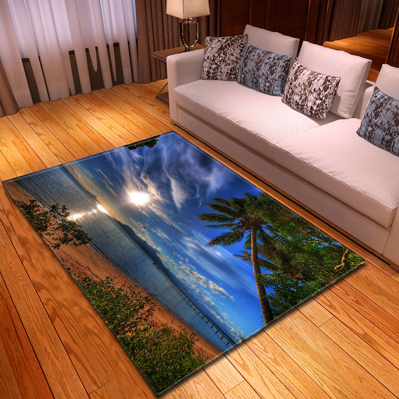 Multicolor beach print rug made of polypropylene Trend rug with non-slip backing pet-friendly rug for living room