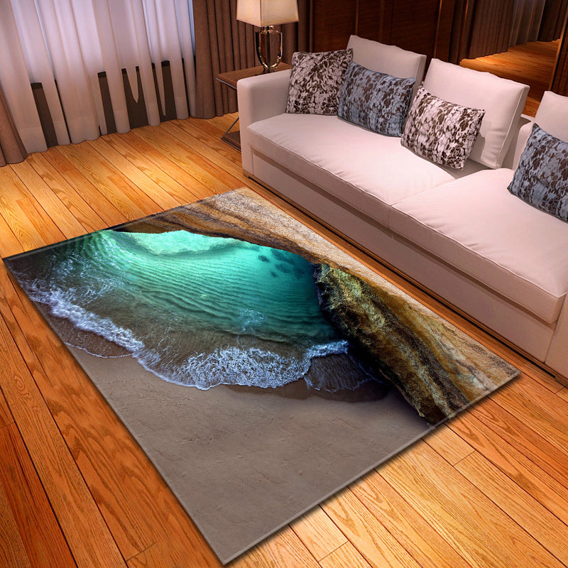 Multicolor beach print rug made of polypropylene Trend rug with non-slip backing pet-friendly rug for living room
