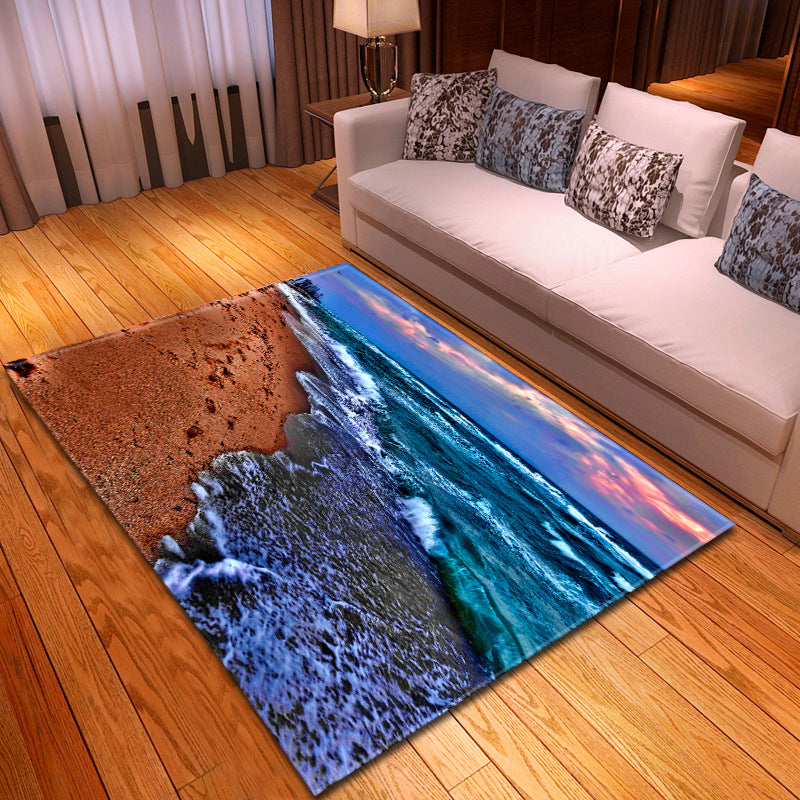 Multicolor beach print rug made of polypropylene Trend rug with non-slip backing pet-friendly rug for living room