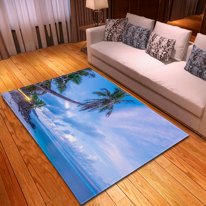 Multicolor beach print rug made of polypropylene Trend rug with non-slip backing pet-friendly rug for living room