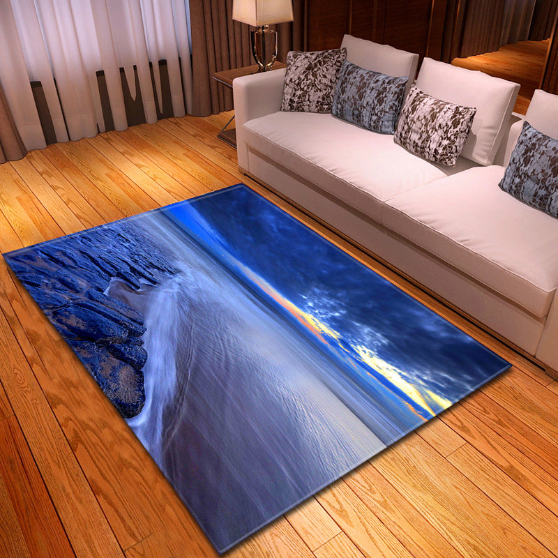 Multicolor beach print rug made of polypropylene Trend rug with non-slip backing pet-friendly rug for living room