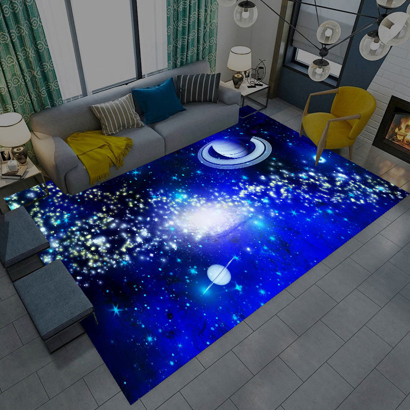 Multicolored novelty rug synthetic starry sky area rug non-slip backing pet-friendly rug for the living room