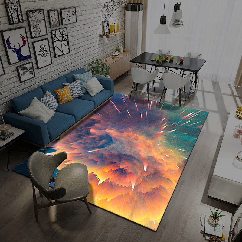 Multicolored novelty rug synthetic starry sky area rug non-slip backing pet-friendly rug for the living room