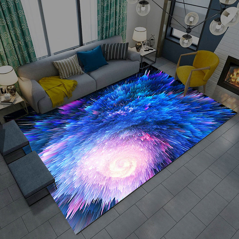 Multicolored novelty rug synthetic starry sky area rug non-slip backing pet-friendly rug for the living room
