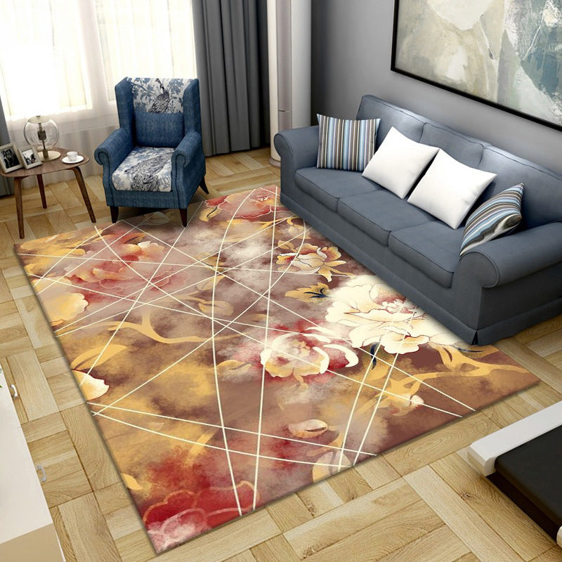 Simple Color Block Rug Multicolored Synthetic Area Rug Non-Slip Back Washable Easy-Care Rug for the Living Room