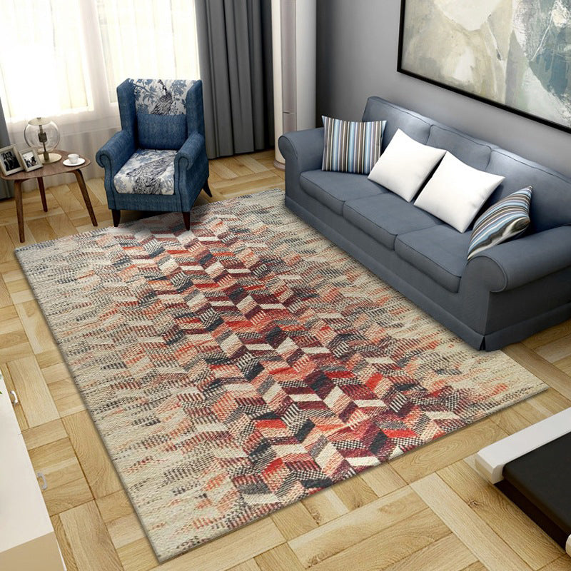 Simple Color Block Rug Multicolored Synthetic Area Rug Non-Slip Back Washable Easy-Care Rug for the Living Room