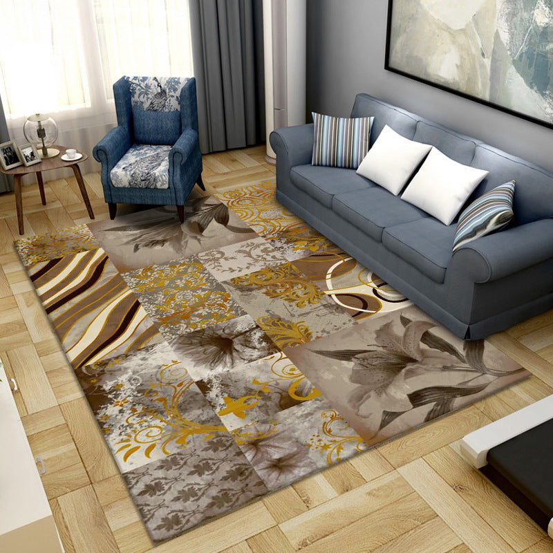 Simple Color Block Rug Multicolored Synthetic Area Rug Non-Slip Back Washable Easy-Care Rug for the Living Room