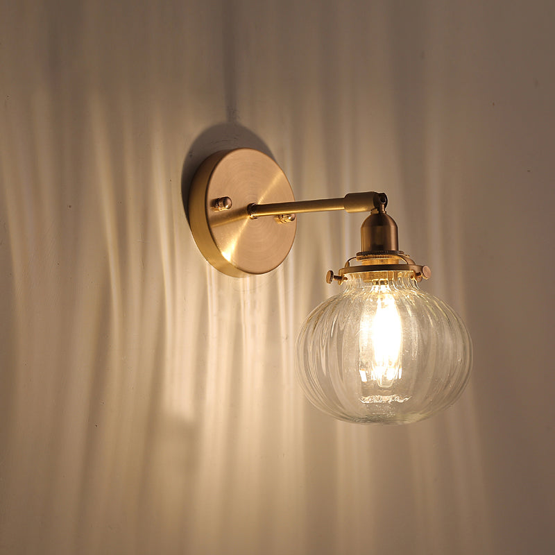 Pumpkin Shadow Glass Wall Mount Light Antique Style 1-Light Nightstand Wall Lighting Fixture