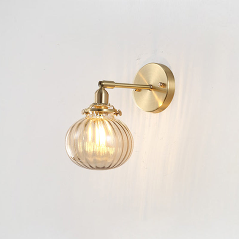 Pumpkin Shadow Glass Wall Mount Light Antique Style 1-Light Nightstand Wall Lighting Fixture
