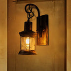 Iron Lantern Wall Light Retro Style Single Bulb Restaurant Wall Lighting Fixture in Bronze