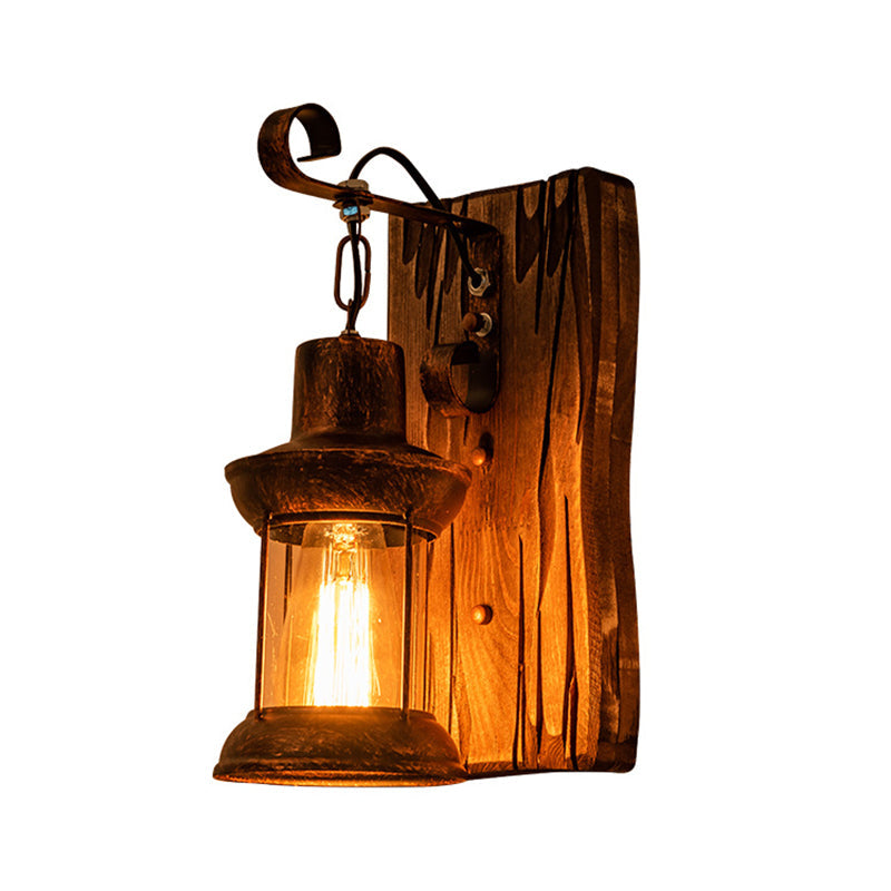 Industrial Lantern Wall Mount Light 1-Light Iron Wall Light with Clear Glass Shade for Restaurant