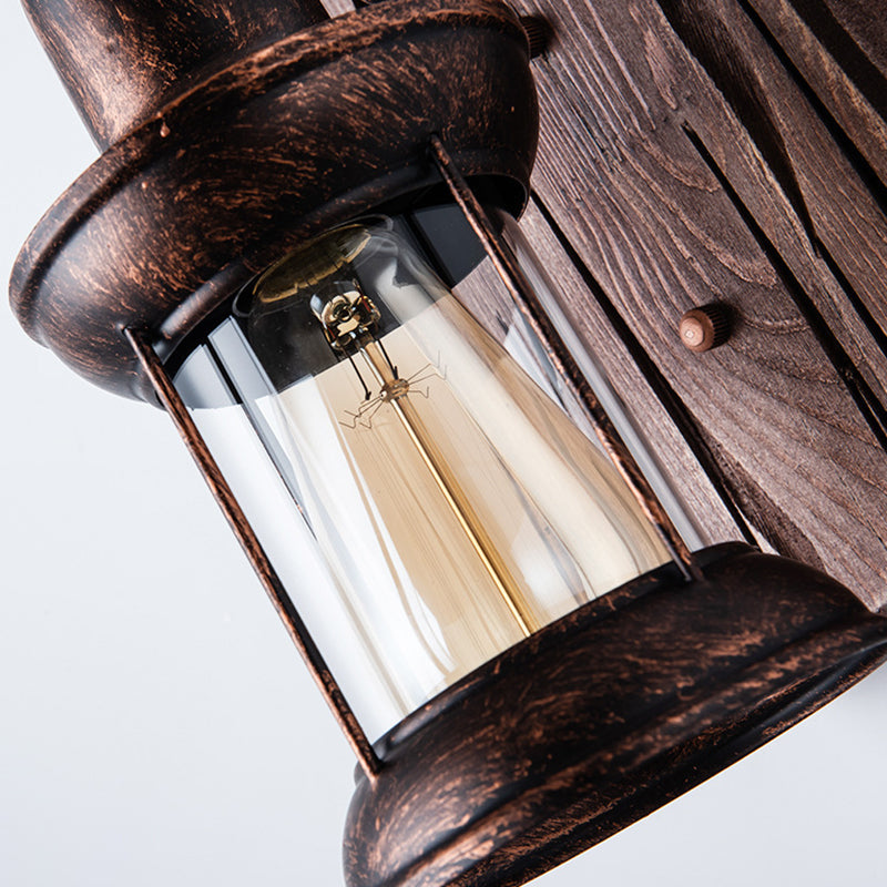 Industrial Lantern Wall Mount Light 1-Light Iron Wall Light with Clear Glass Shade for Restaurant