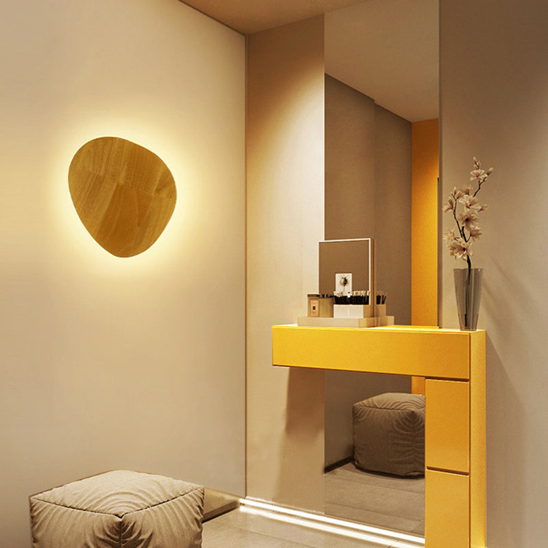 Contemporary geometric LED wall lighting wood living room wall lamp in beige