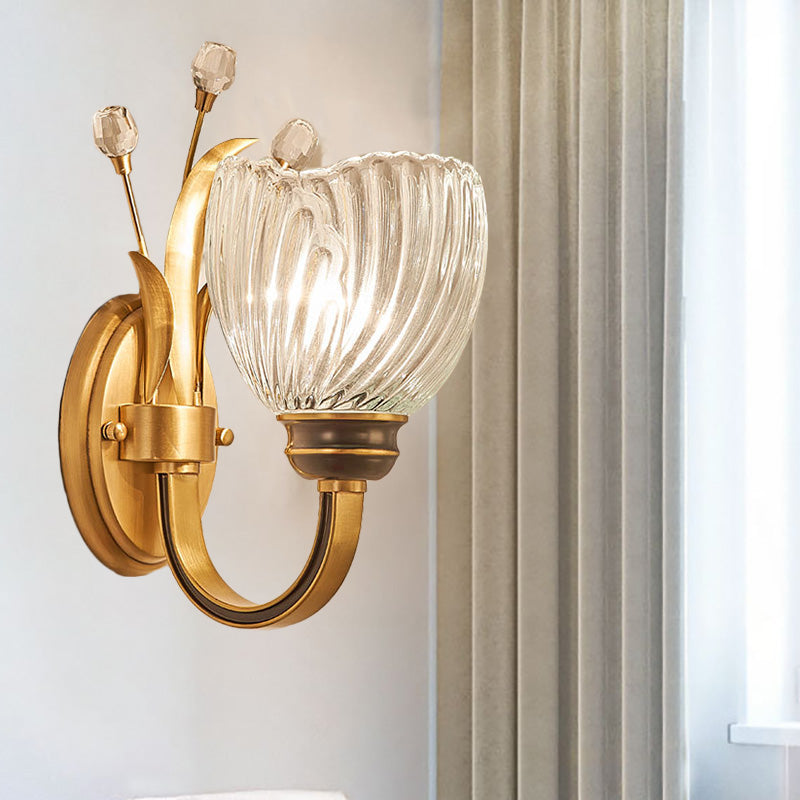 Modernist 1/2-Light Wall Lighting with Clear Crystal Shade Brass Finish Wall Lamp for Living Room