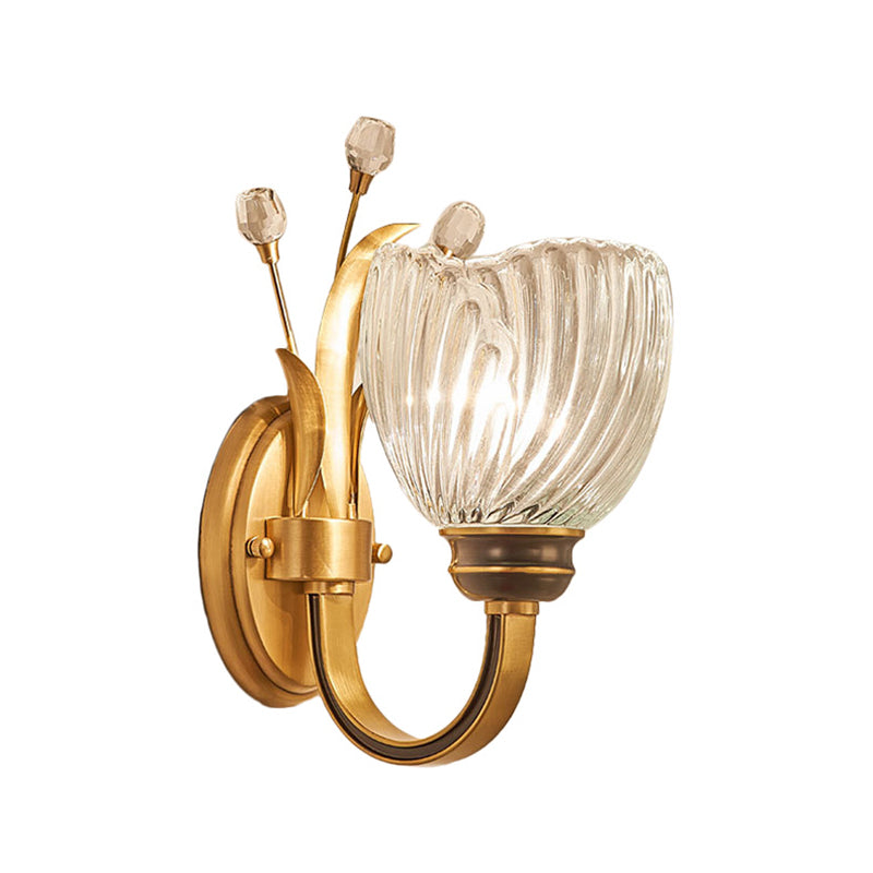 Modernist 1/2-Light Wall Lighting with Clear Crystal Shade Brass Finish Wall Lamp for Living Room