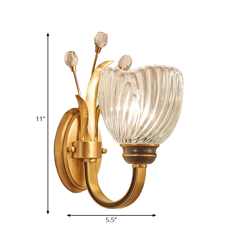 Modernist 1/2-Light Wall Lighting with Clear Crystal Shade Brass Finish Wall Lamp for Living Room