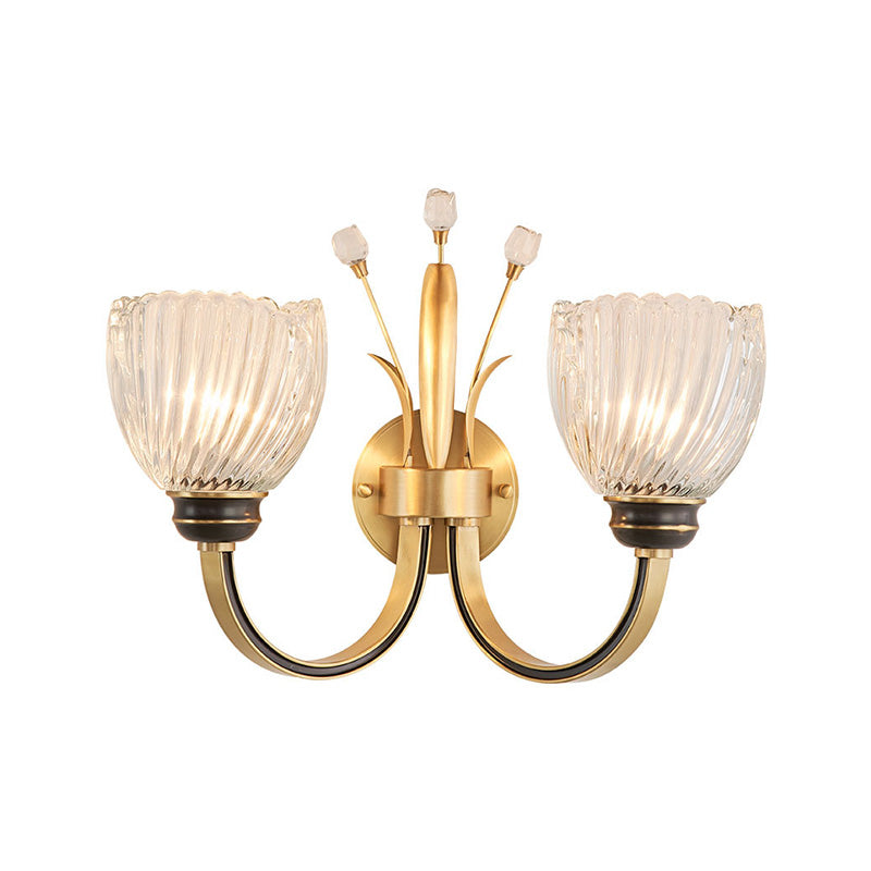 Modernist 1/2-Light Wall Lighting with Clear Crystal Shade Brass Finish Wall Lamp for Living Room