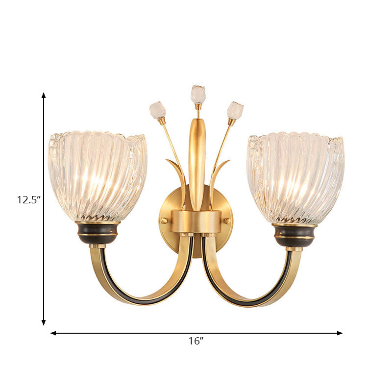 Modernist 1/2-Light Wall Lighting with Clear Crystal Shade Brass Finish Wall Lamp for Living Room