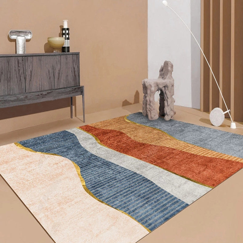 Modern Living Room Rug Morandi Color Color Block Area Rug Synthetic Non-Slip Washable Rug