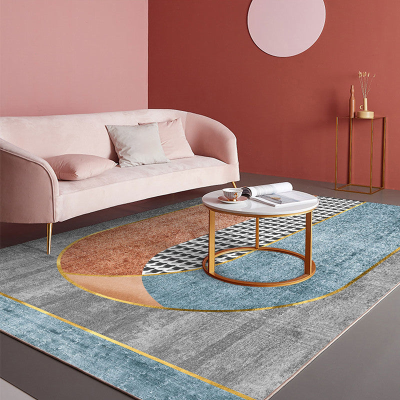 Modern Living Room Rug Morandi Color Color Block Area Rug Synthetic Non-Slip Washable Rug