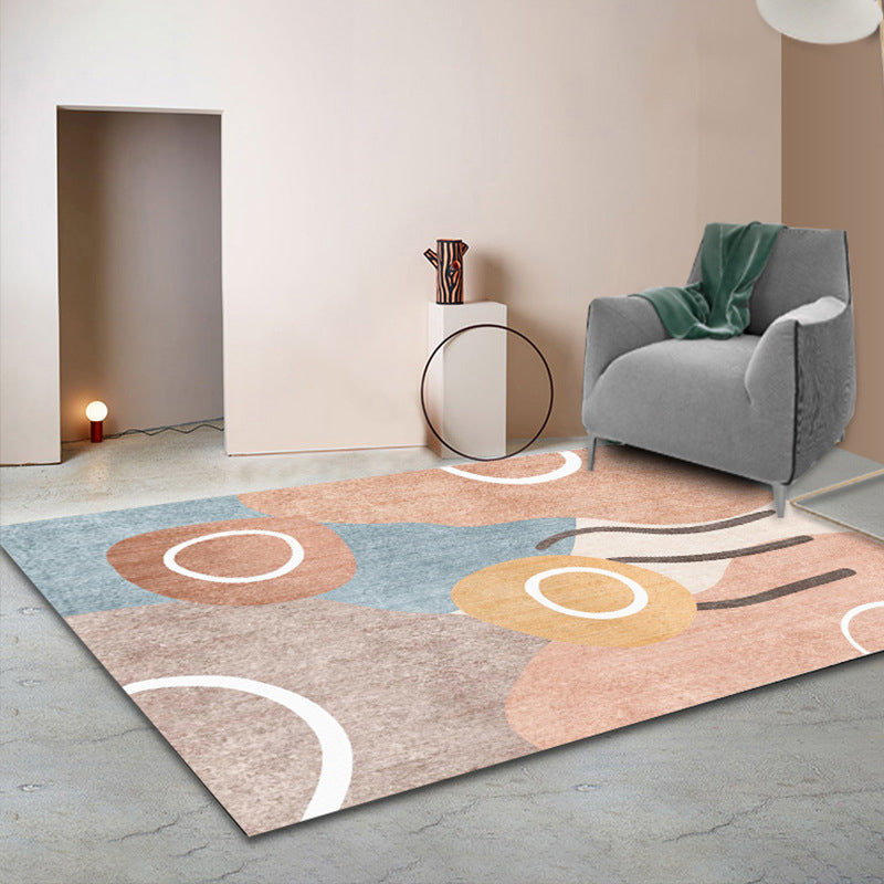 Simple Color Block Rug Multicolored Polyester Area Rug Non-Slip Backing Machine Washable Rug for the Bedroom