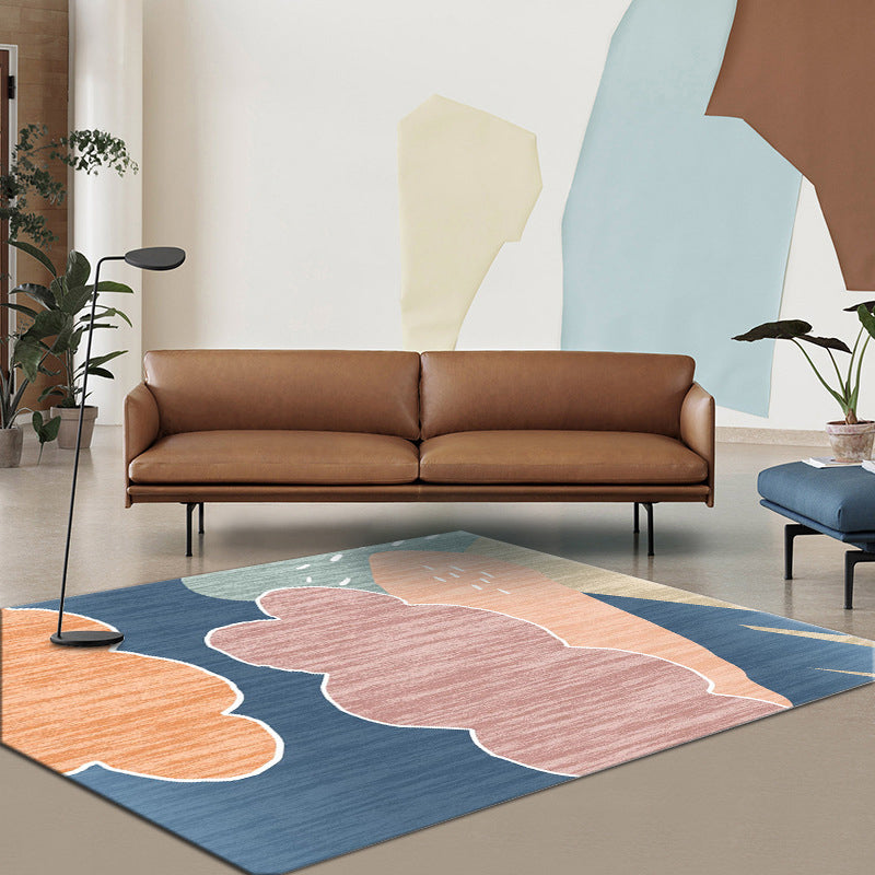 Simple Color Block Rug Multicolored Polyester Area Rug Non-Slip Backing Machine Washable Rug for the Bedroom