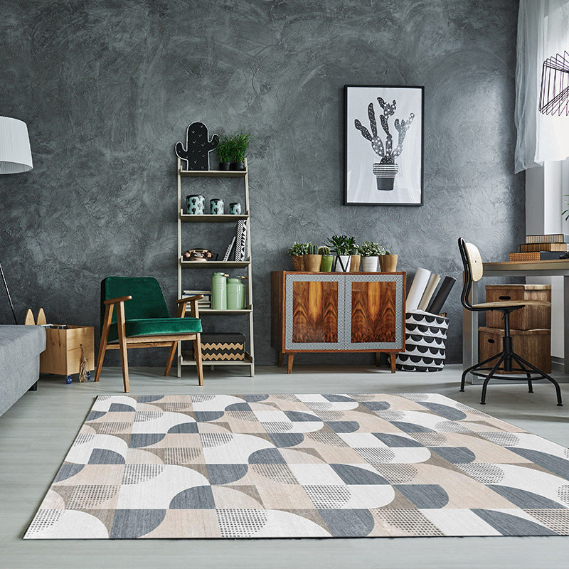 Simple Color Block Rug Multicolored Polyester Area Rug Non-Slip Backing Machine Washable Rug for the Bedroom