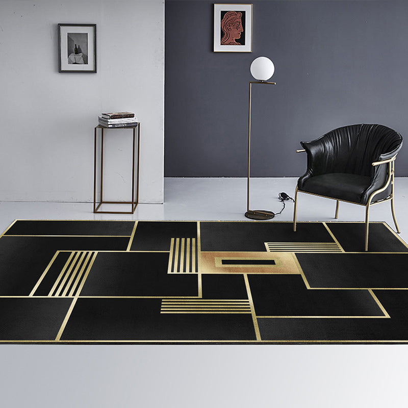 Simple Color Block Rug Multicolored Polyester Area Rug Non-Slip Backing Machine Washable Rug for the Bedroom
