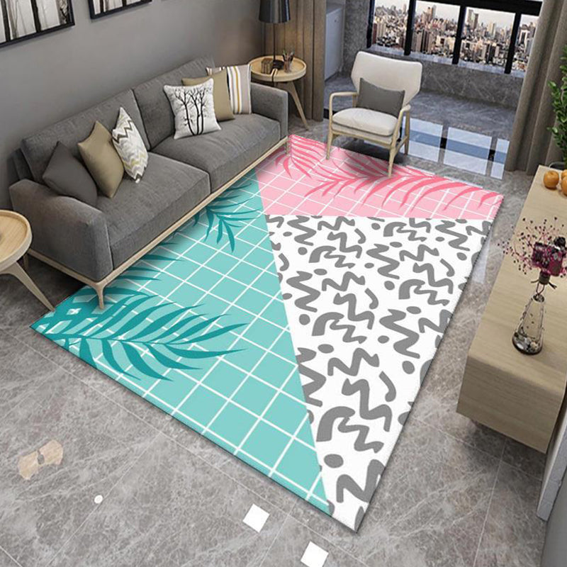 Modern Living Room Rug Multicolor Color Block Area Rug Polyester Non-Slip Machine Washable Rug