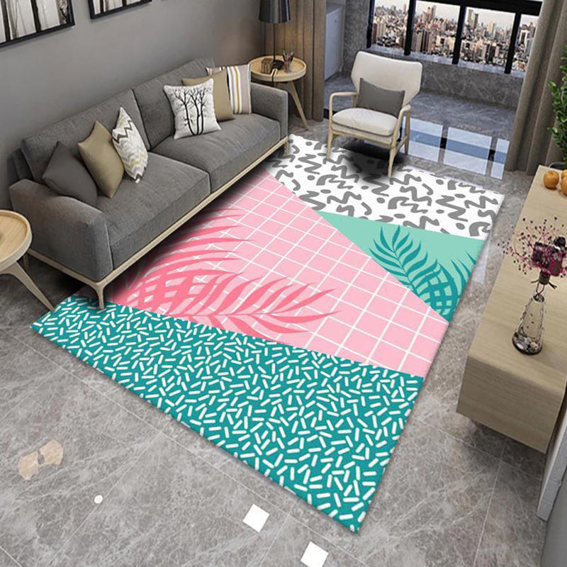 Modern Living Room Rug Multicolor Color Block Area Rug Polyester Non-Slip Machine Washable Rug