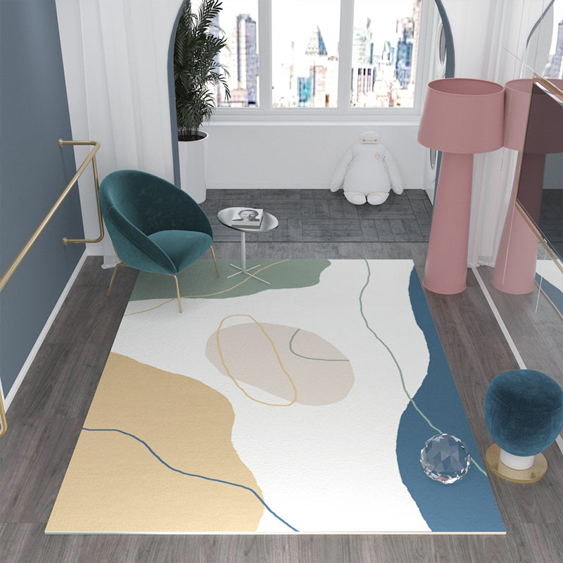 Morandi-color western carpet cotton blend color block rug anti-slip backing washable rug for bedroom