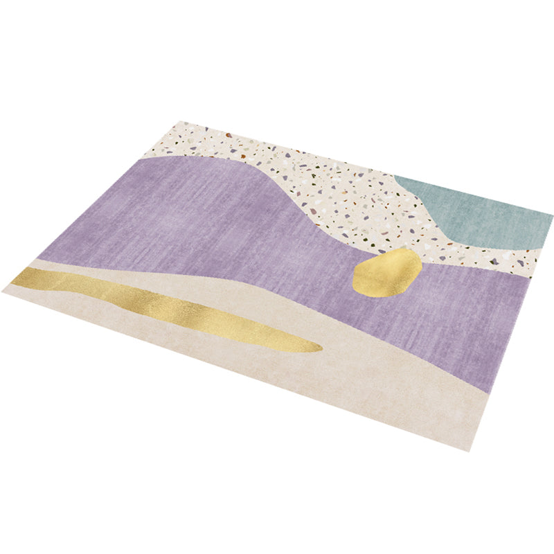 Calming Color Block Carpet Multicolored Cotton Blend Indoor Carpet Non-Slip Back Machine Washable Carpet for Space