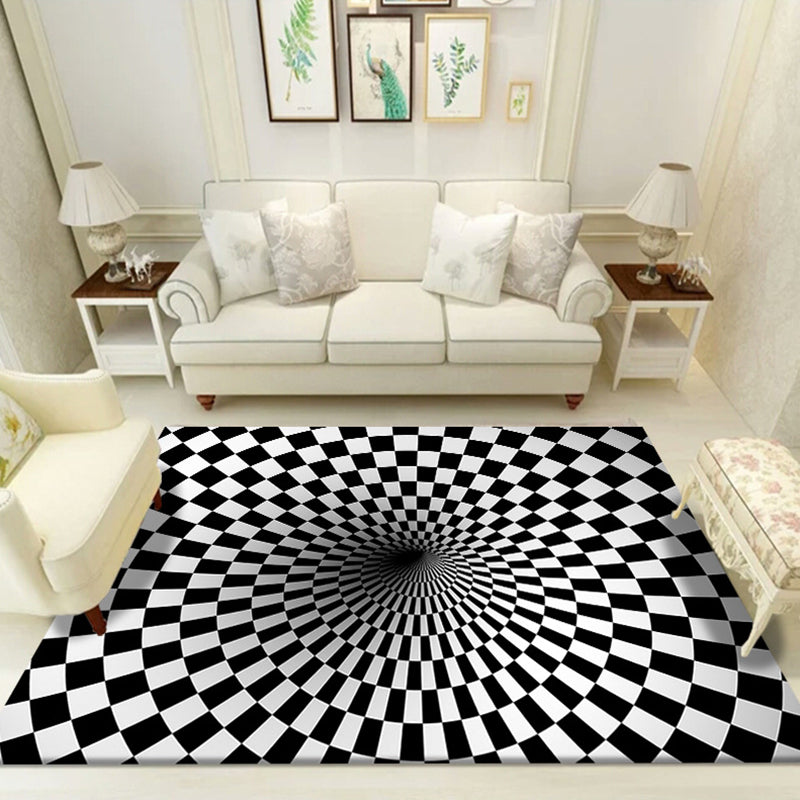 Multicolored unique rug polyester 3D checkerboard area rug easy care pet-friendly indoor rug for living room