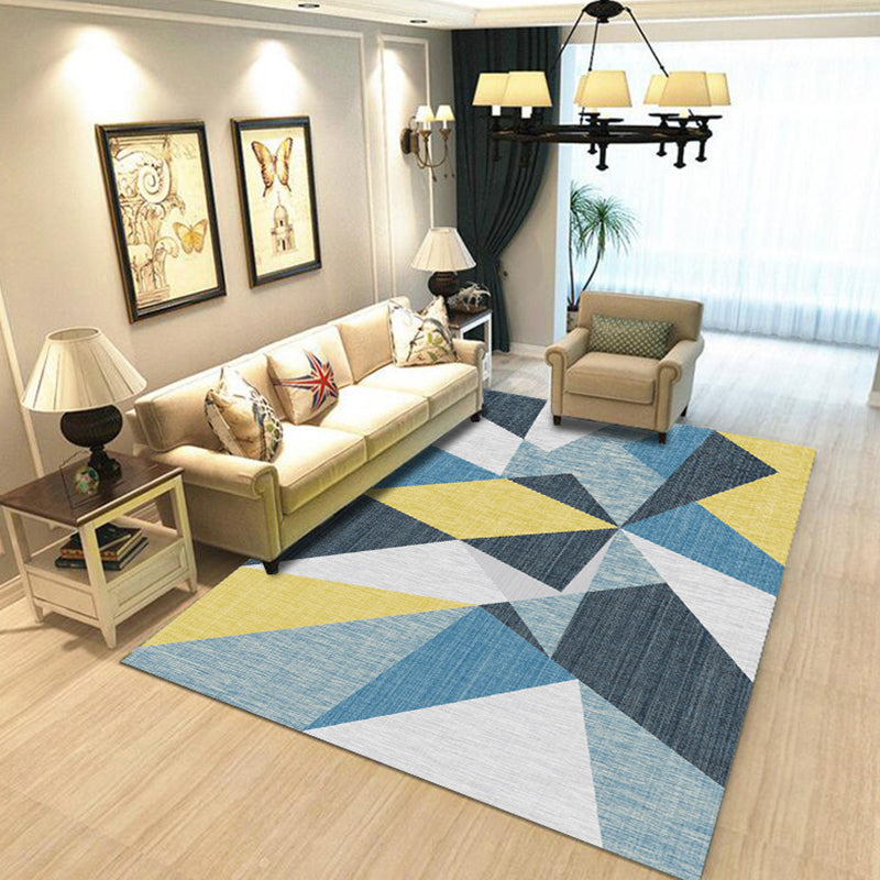 Contemporary Living Room Rug Multicolored Geo Pattern Rug Synthetic Pet Friendly Machine Washable Rug