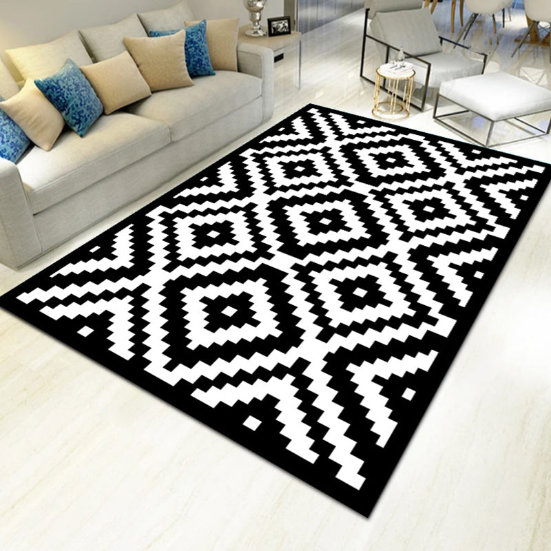 Contemporary Living Room Rug Multicolored Geo Pattern Rug Synthetic Pet Friendly Machine Washable Rug