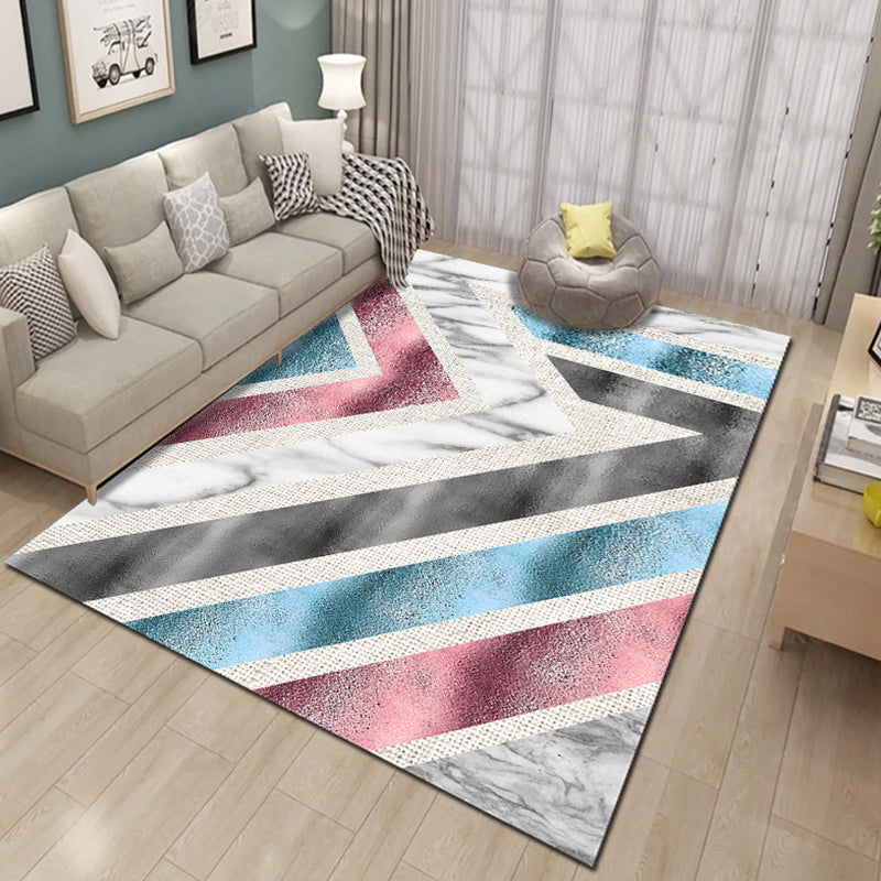 Contemporary Living Room Rug Multicolored Geo Pattern Rug Synthetic Pet Friendly Machine Washable Rug