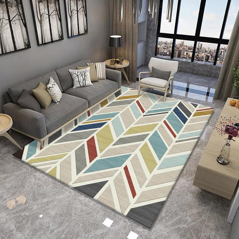 Contemporary living room rug Multicolored geo print rug Polyester pet-friendly easy-care rug