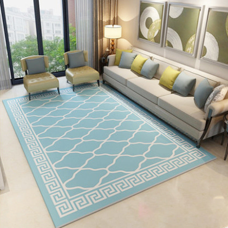 Chinese Parlor Rug Multicolored Geo Pattern Rug Polyester Nonslip Backing Pet Friendly Indoor Rug